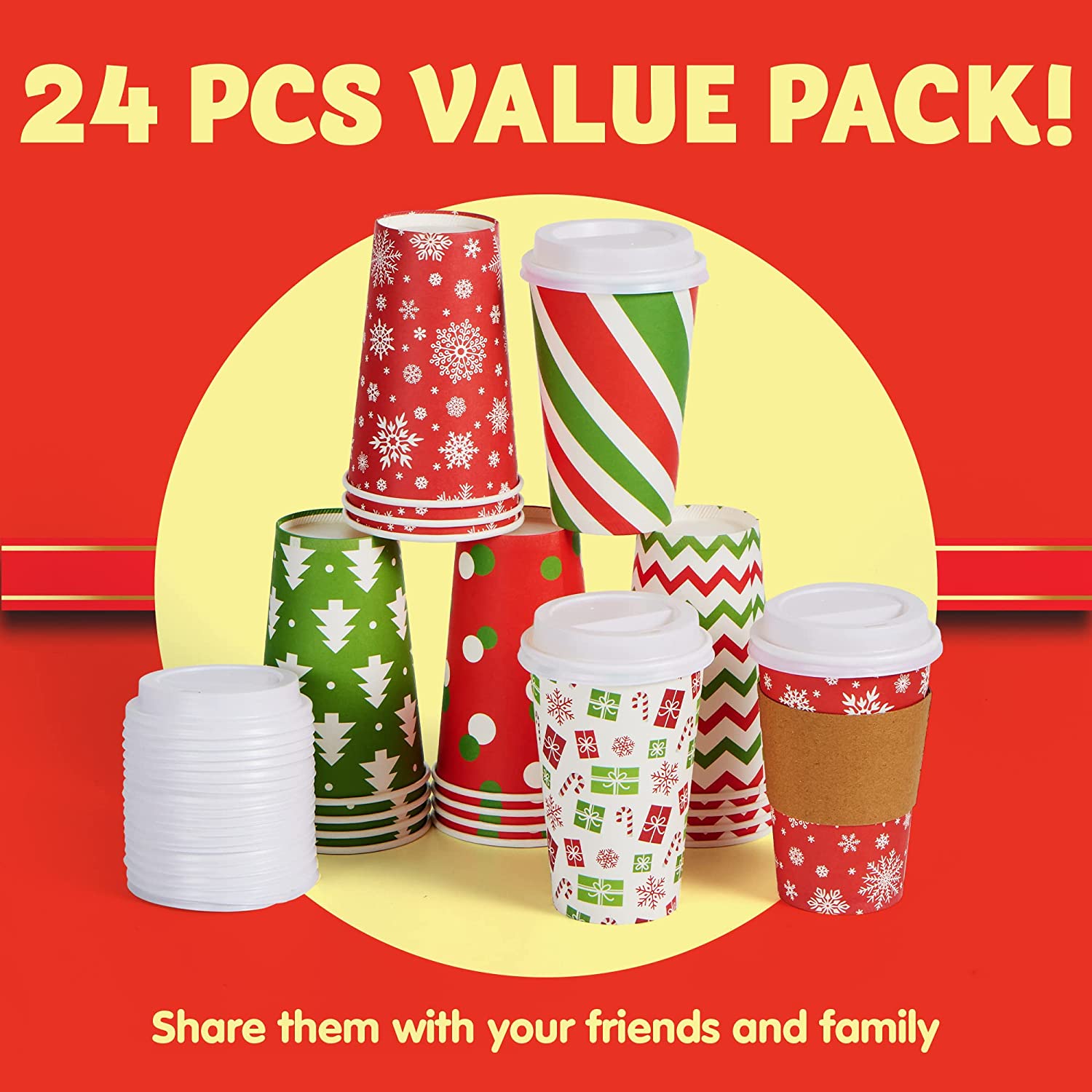 24Pcs Christmas Paper Cup 16 oz with Holiday Design - Image 2