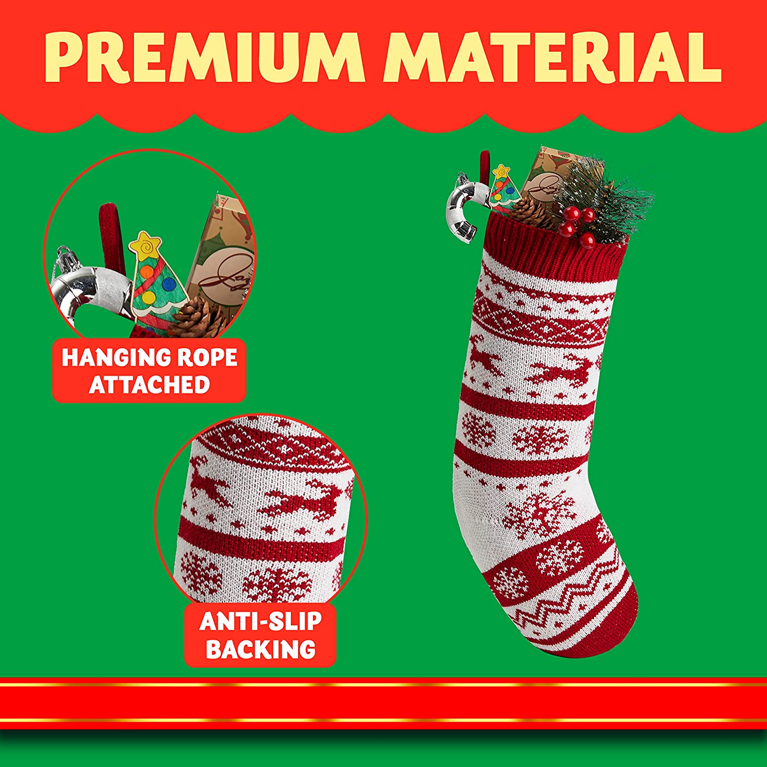 3 Pack 18in Knit Christmas Stockings - Image 4