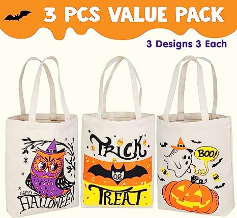 3 Large Halloween Tote Bags - Image 2