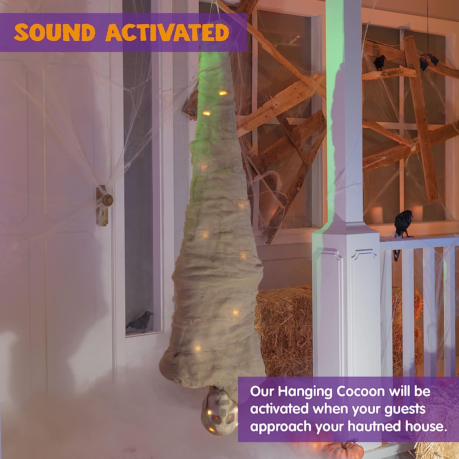 65in Halloween Animated Hanging Cocoon Decoration - Image 3