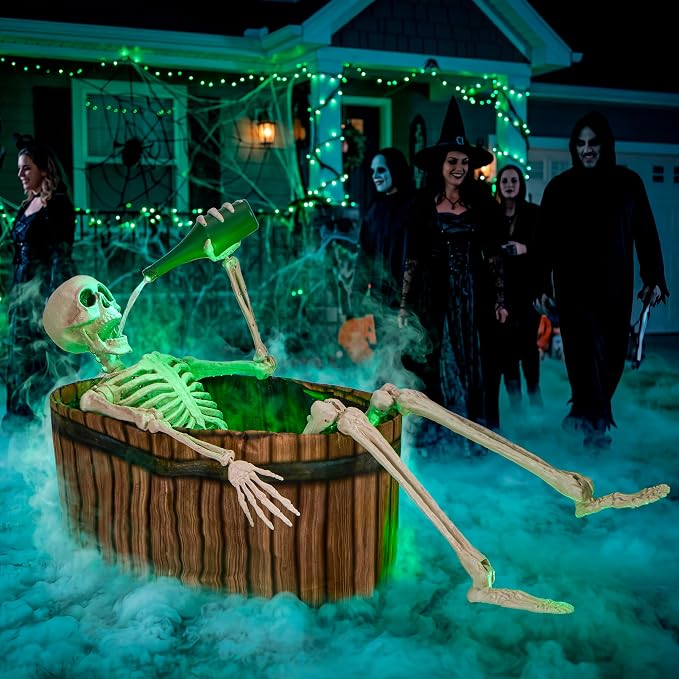 JOYIN 5 FT Animatronic Drinking Skeleton - Light-Up Halloween Outdoor Prop - Image 3