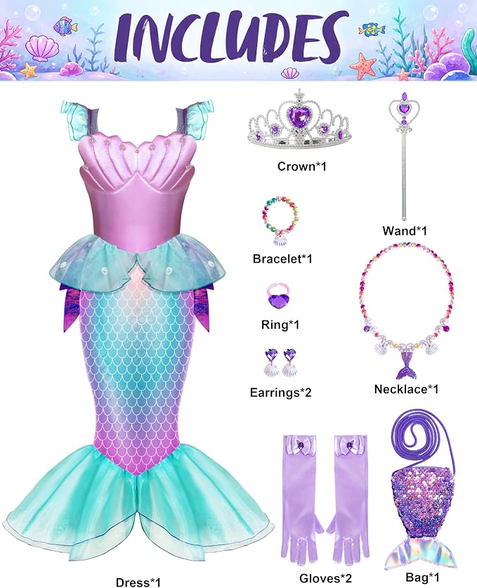 JOYIN Little Mermaid Costume with Tail - Girls Halloween Princess Outfit - Image 2