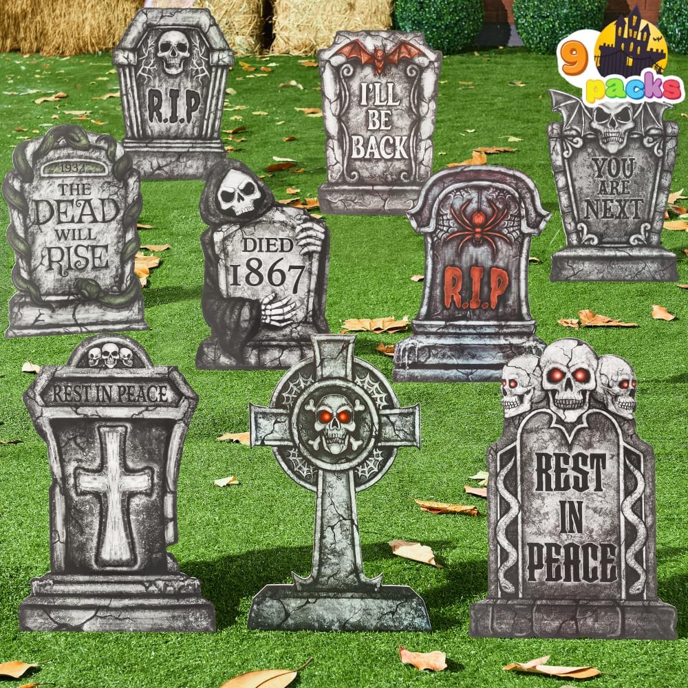 JOYIN 9 PCS Halloween Tombstones - 16 Graveyard Yard Decoration - Image 8