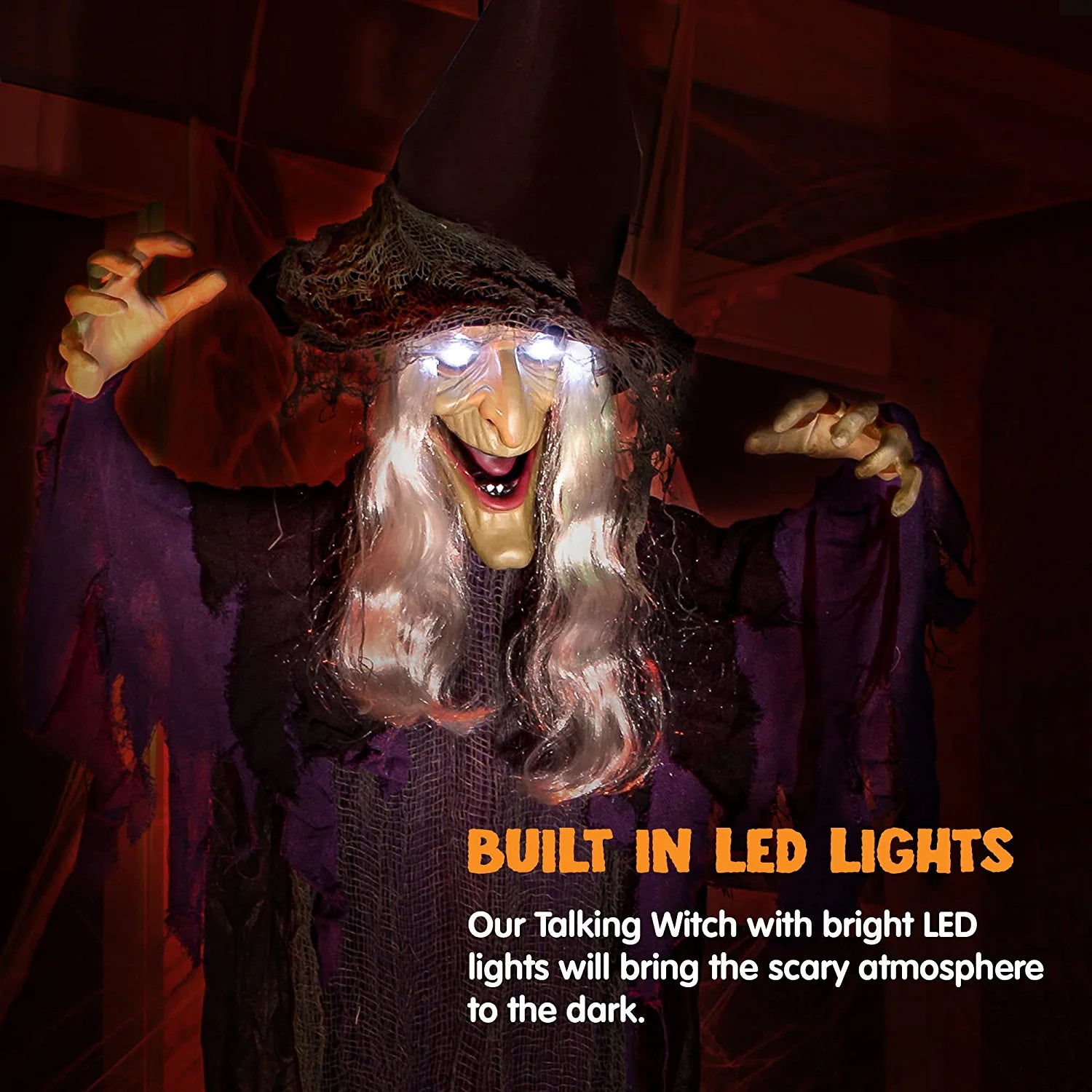 72in Hanging Talking Witch With Light-up Eyes - Image 2