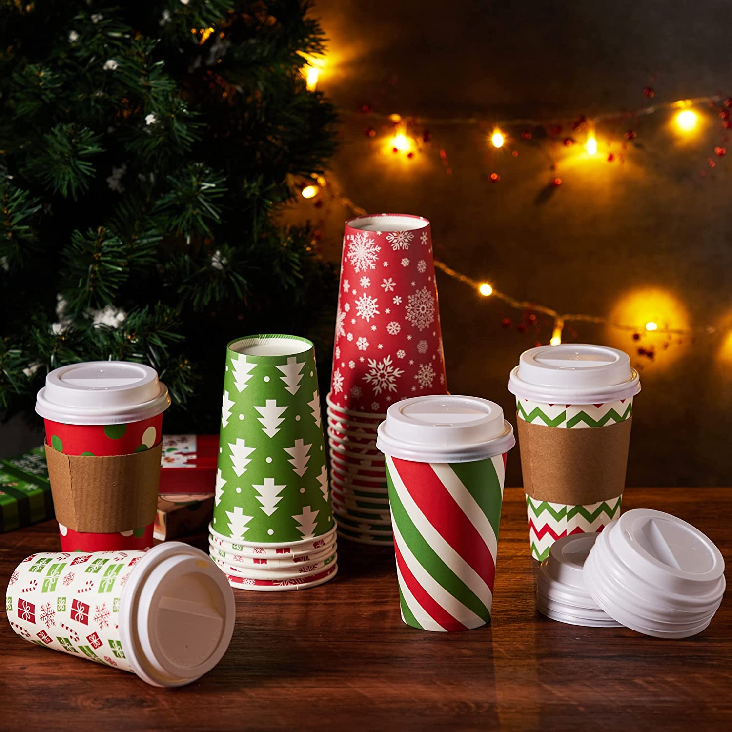 24Pcs Christmas Paper Cup 16 oz with Holiday Design - Image 7