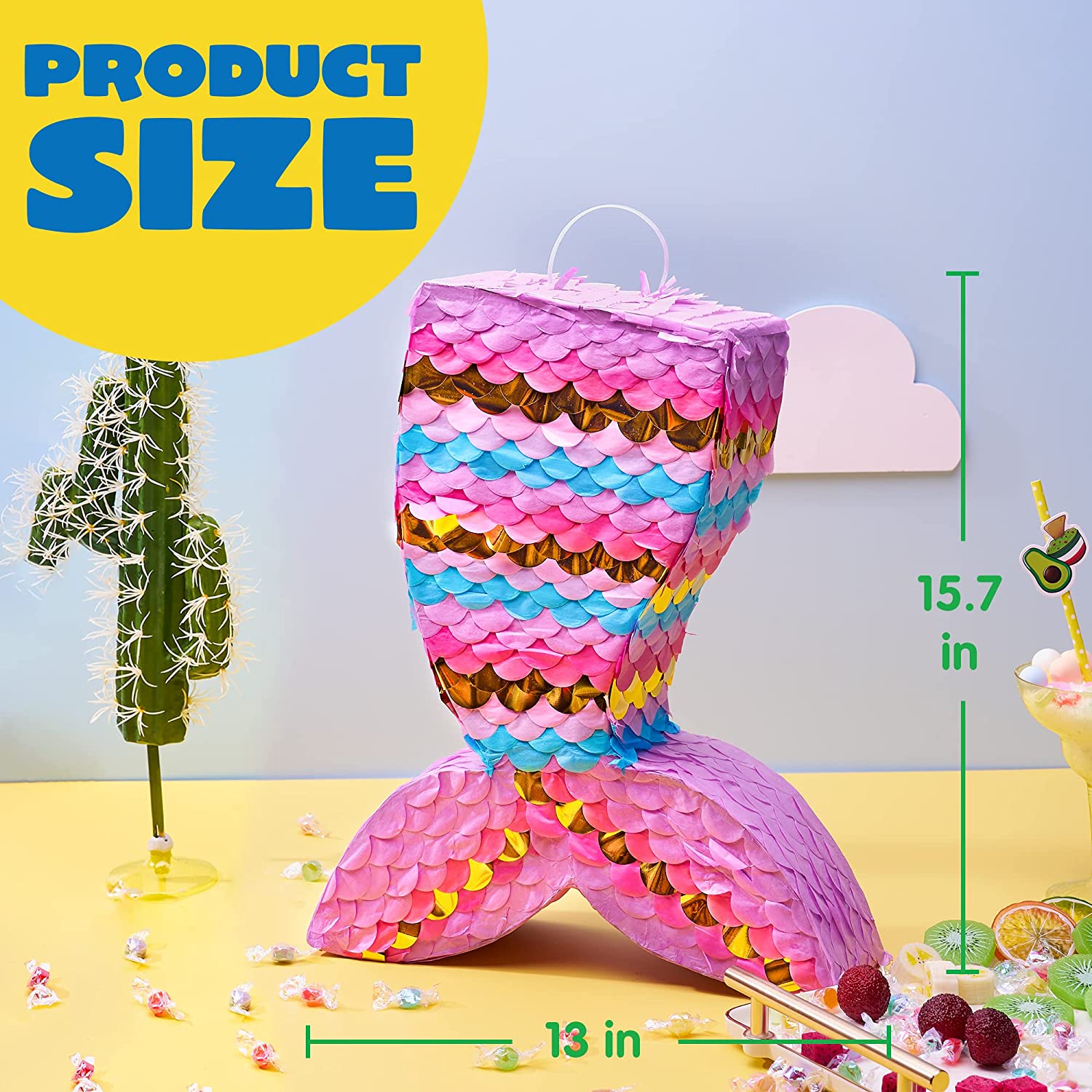 Mermaid Pinata with Plastic Bat and Paper Blindfold - Image 6