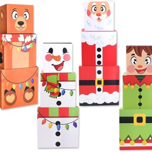 4 Christmas Characters Style Stacking Nesting Set of Boxes, 12 Pcs