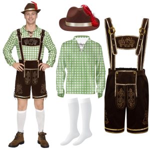 en’s German Bavarian Oktoberfest Lederhosen Costume Set for Halloween Beer Festival Party