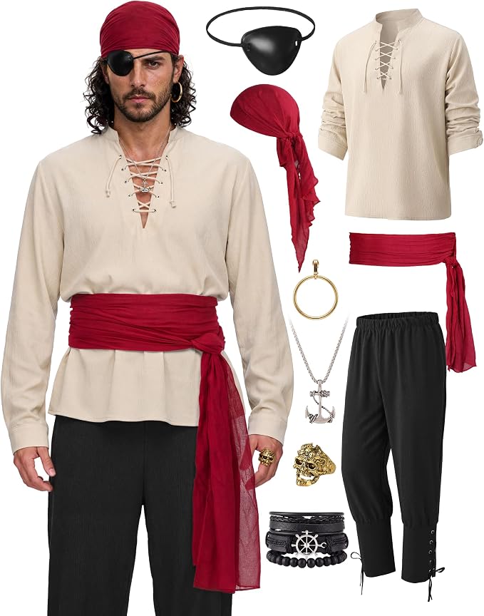JOYIN Mens Pirate Costume - Adult Halloween Renaissance Outfit