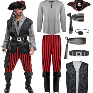 JOYIN Mens Halloween Pirate Costume with Shirt, Vest & Hat