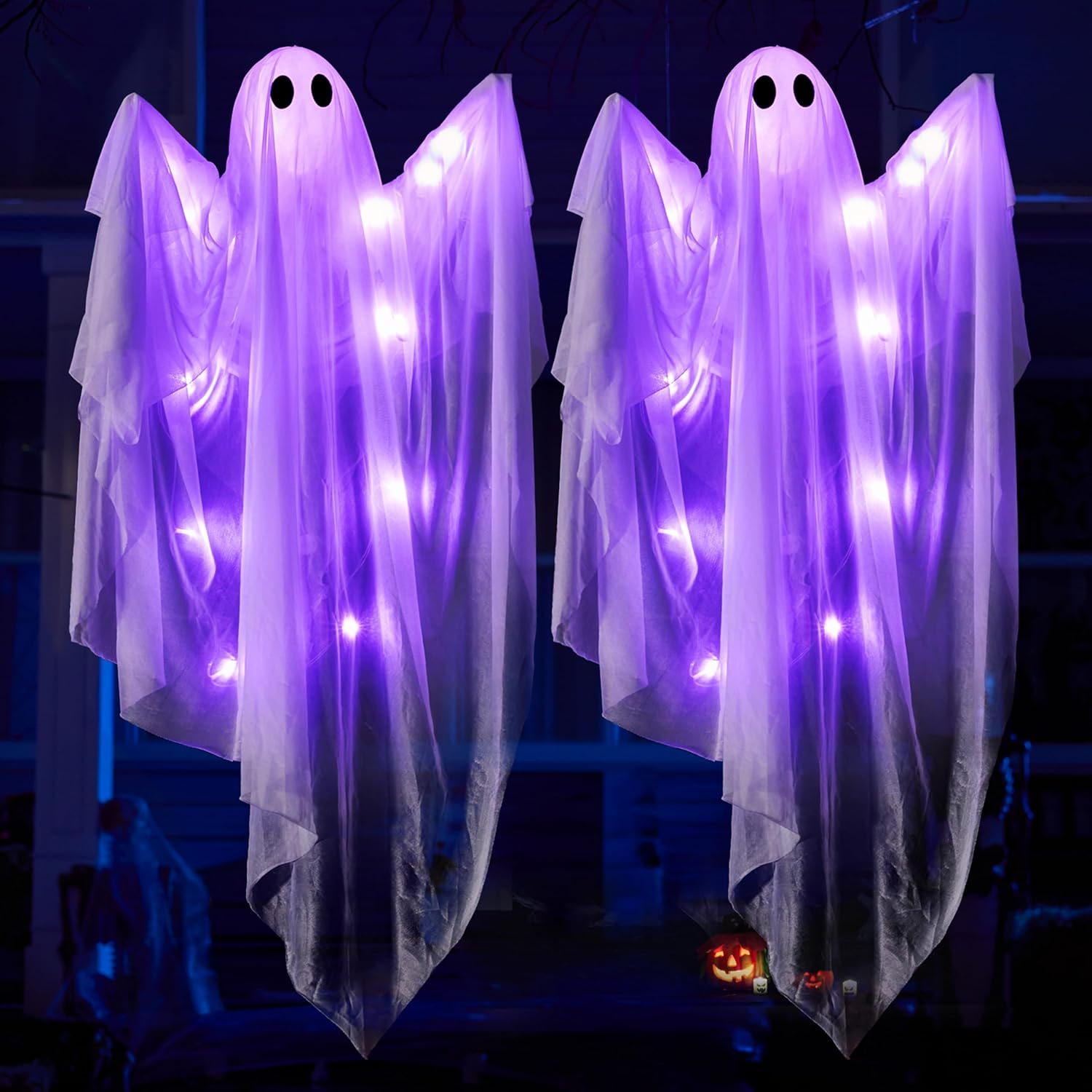 35.5” Halloween Hanging Light up Ghost with Purple LED Light - Image 7