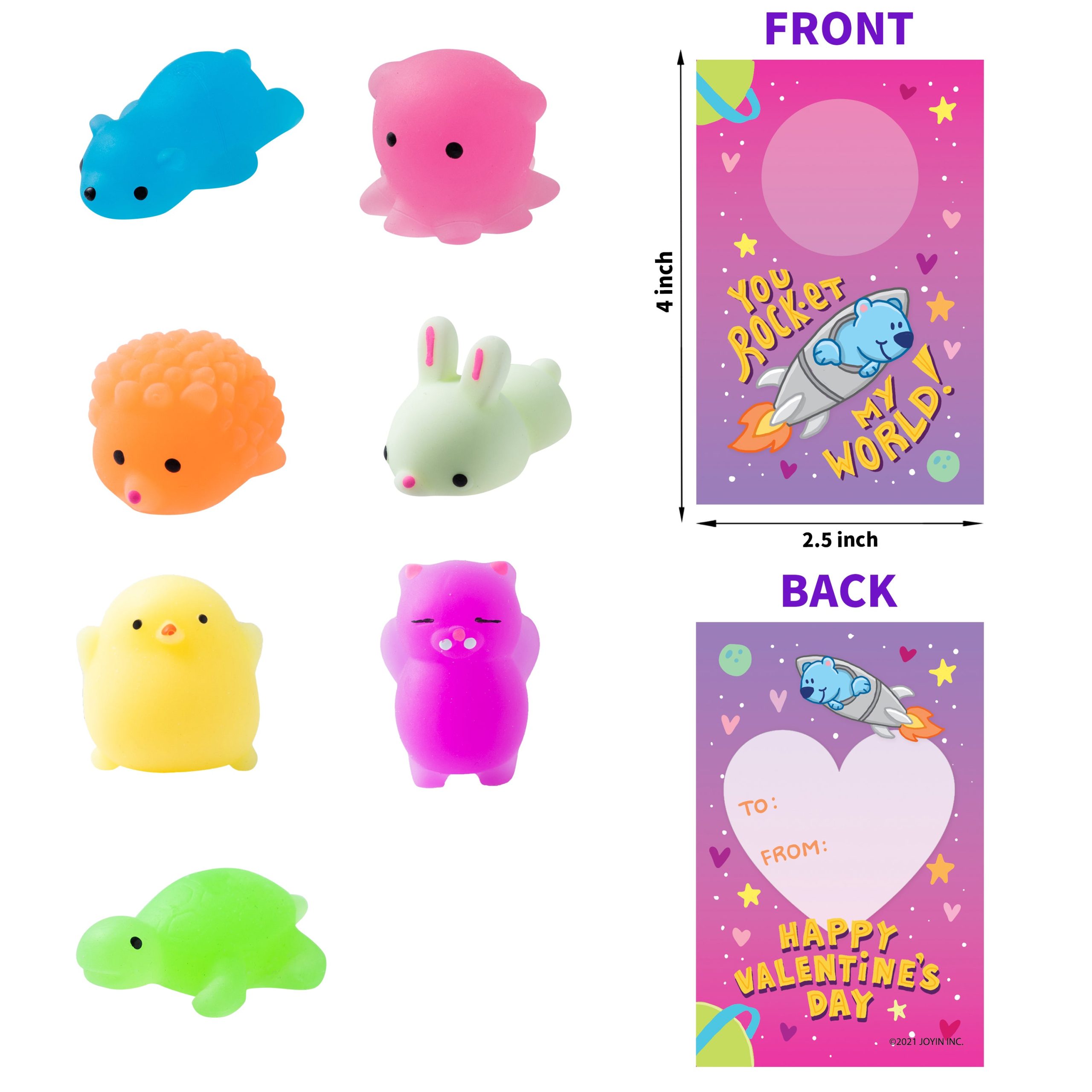28Pcs Mochi Squishy Toys with Glow-in-The-Dark Kids Valentines Exchange Cards - Image 3