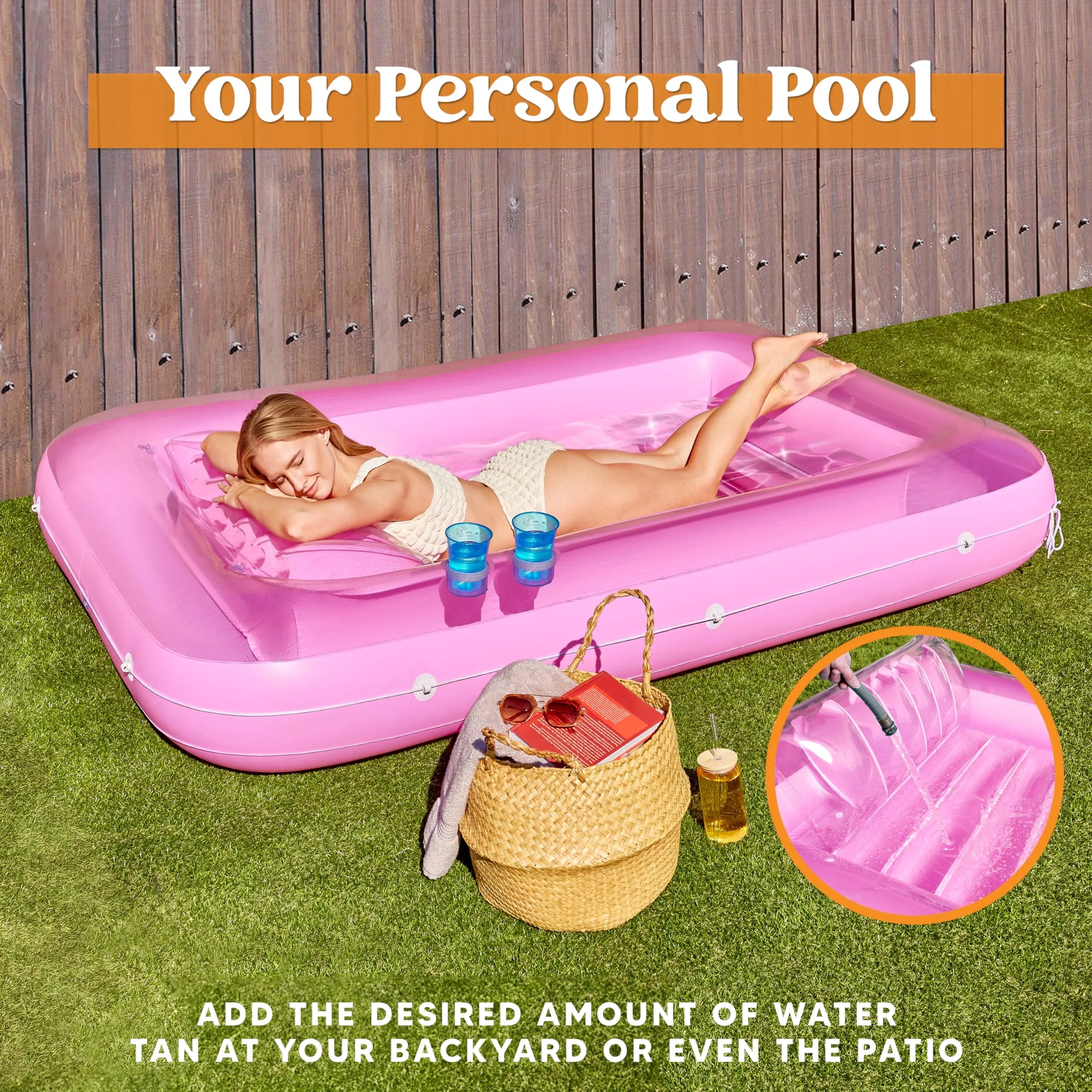 85in x 57in Extra Large Pink Sun Tan Tub Adult Pool Floats Raft for Pool Sunbathing - Image 2
