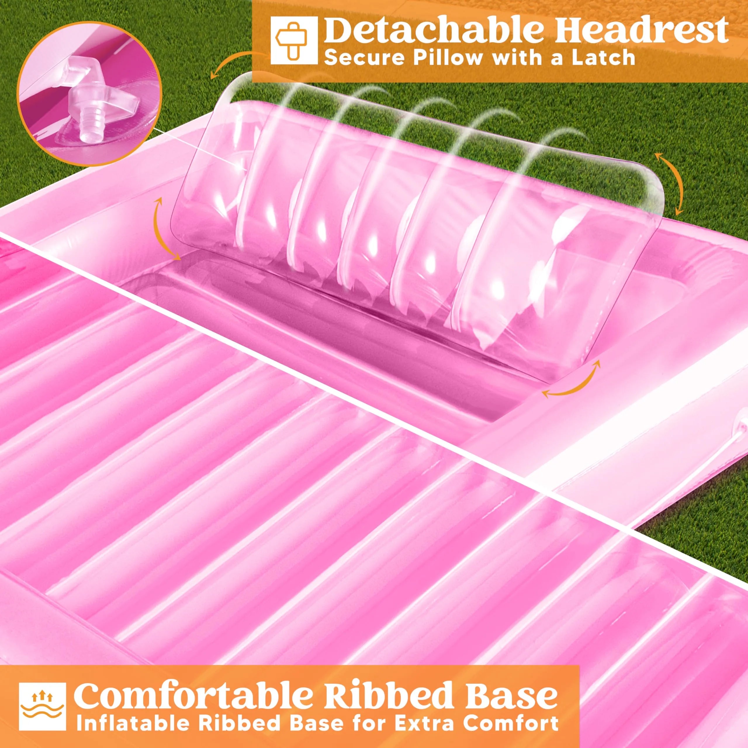85in x 57in Extra Large Pink Sun Tan Tub Adult Pool Floats Raft for Pool Sunbathing - Image 4