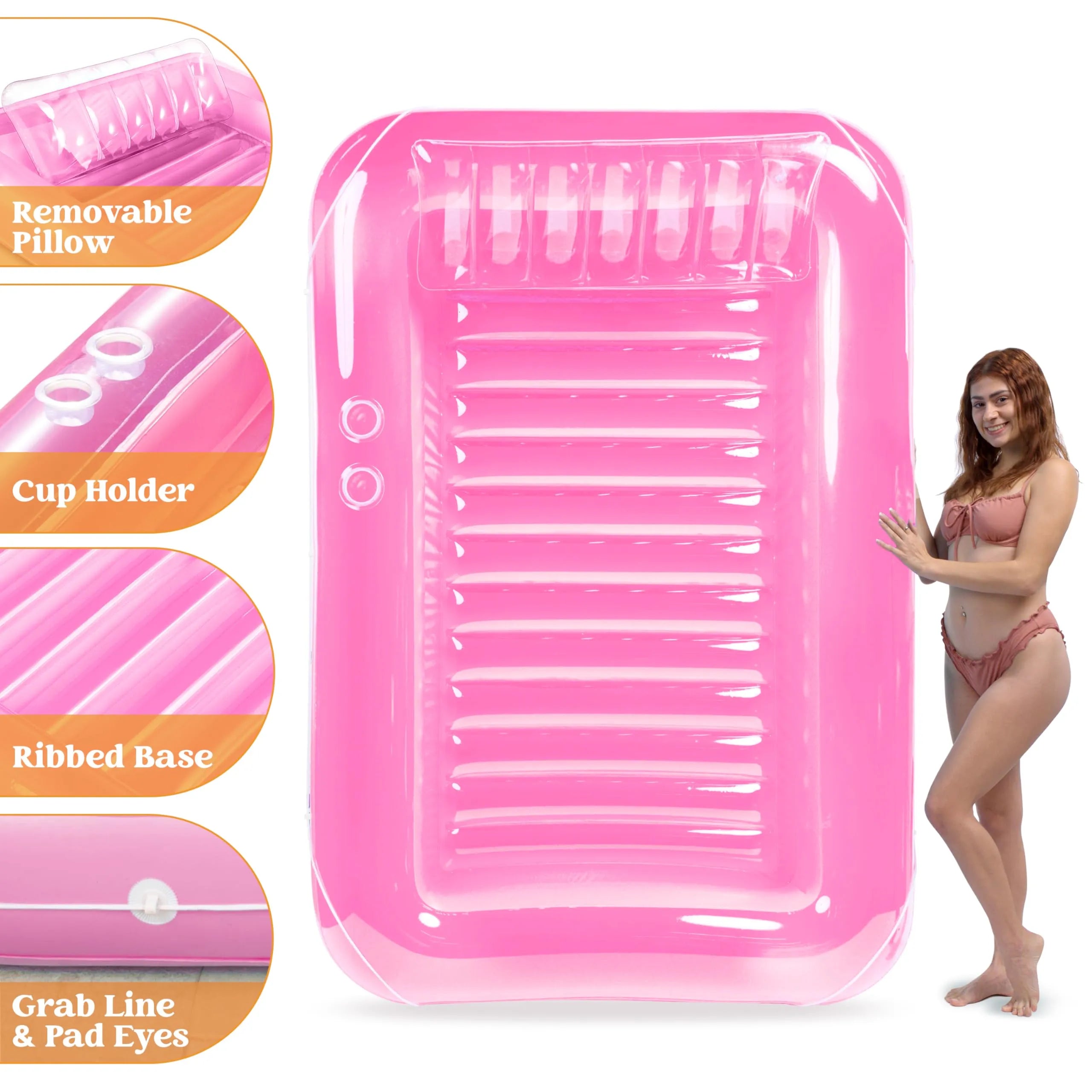 85in x 57in Extra Large Pink Sun Tan Tub Adult Pool Floats Raft for Pool Sunbathing - Image 5
