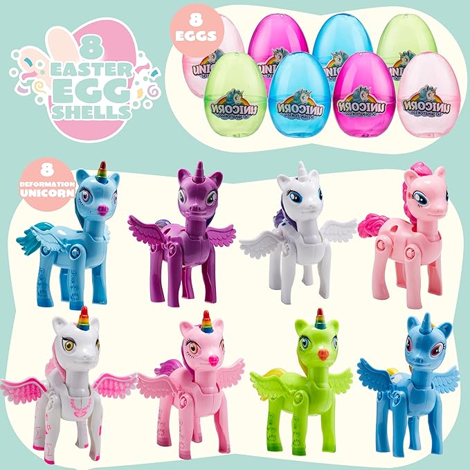 8 Pcs Unicorn Deformation Toy Easter Eggs for Kids Party & Hunt - Image 2