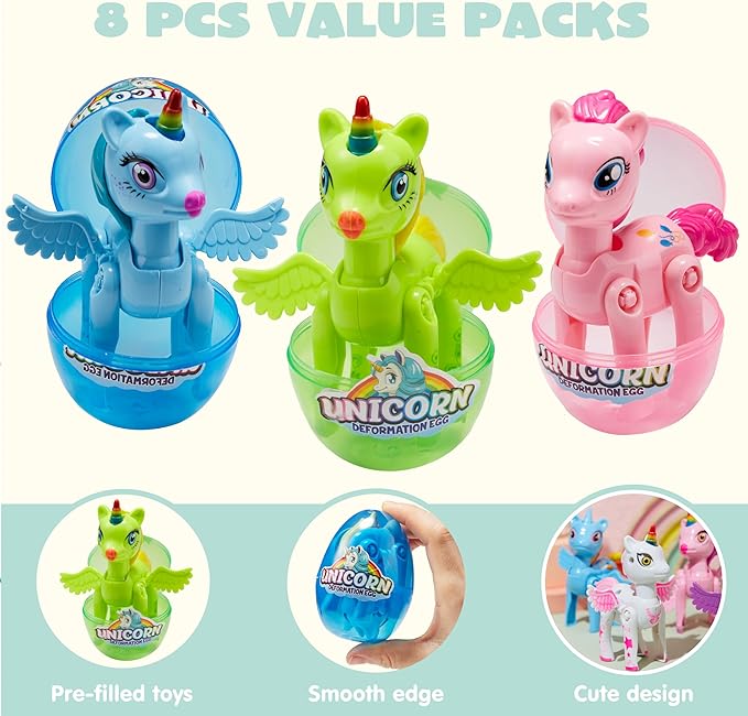 8 Pcs Unicorn Deformation Toy Easter Eggs for Kids Party & Hunt - Image 3
