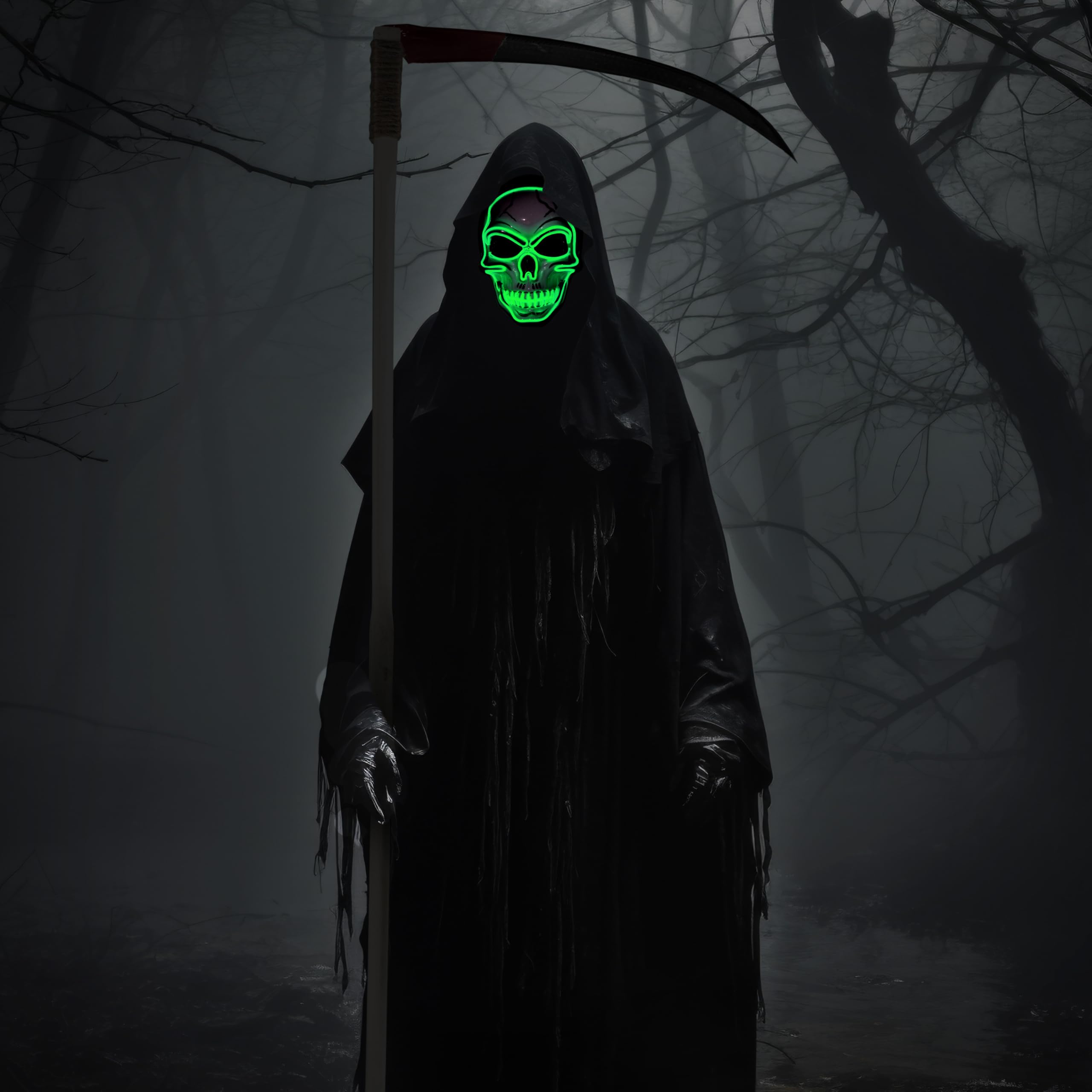 Halloween LED Skull Mask with Light Up Gloves, Green - Image 8