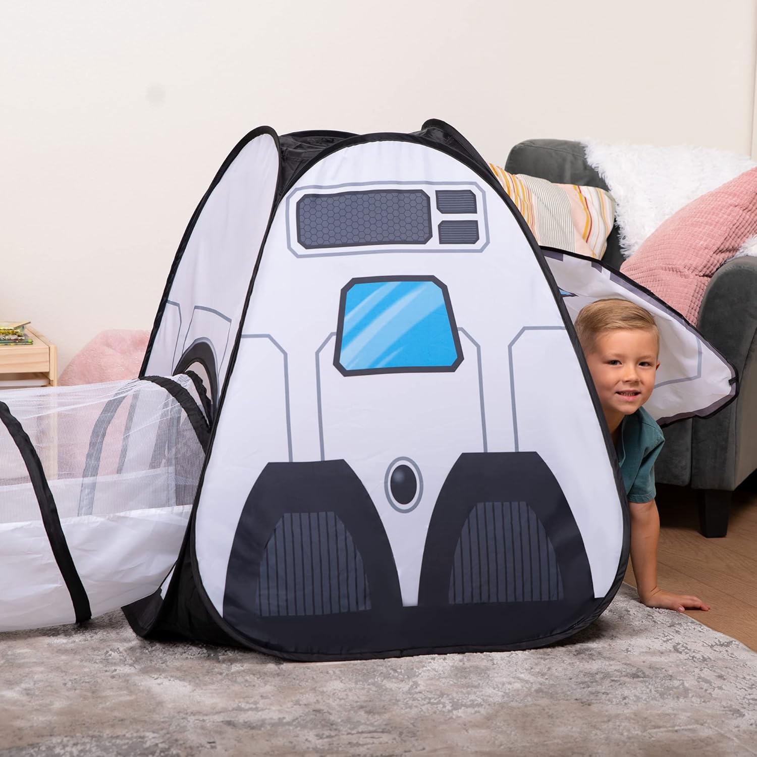 White Rocket Ship Pop Up Play Tent With Tunnel - Image 8