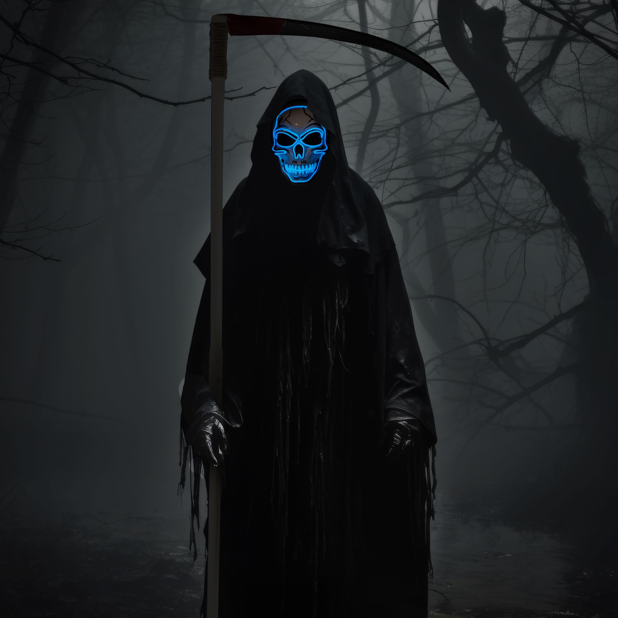 Halloween LED Skull Mask with Light Up Gloves, Blue - Image 8
