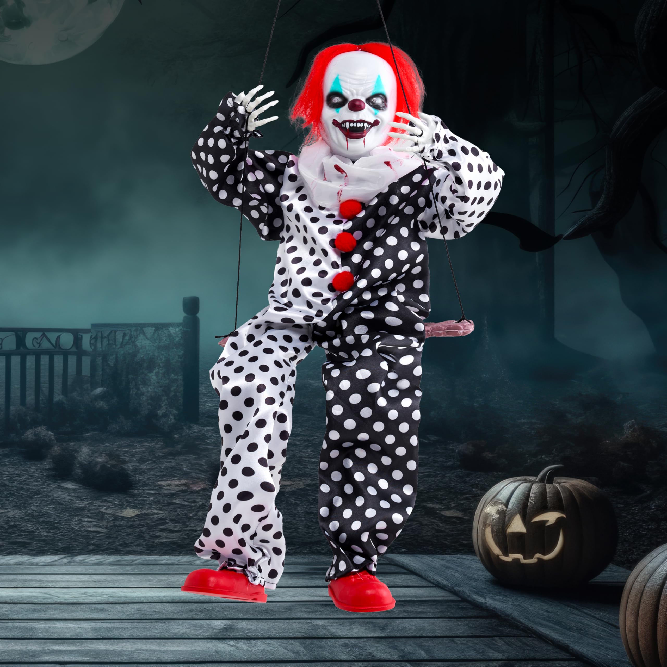 Halloween Hanging Swinging Animatronic Clown - Image 8