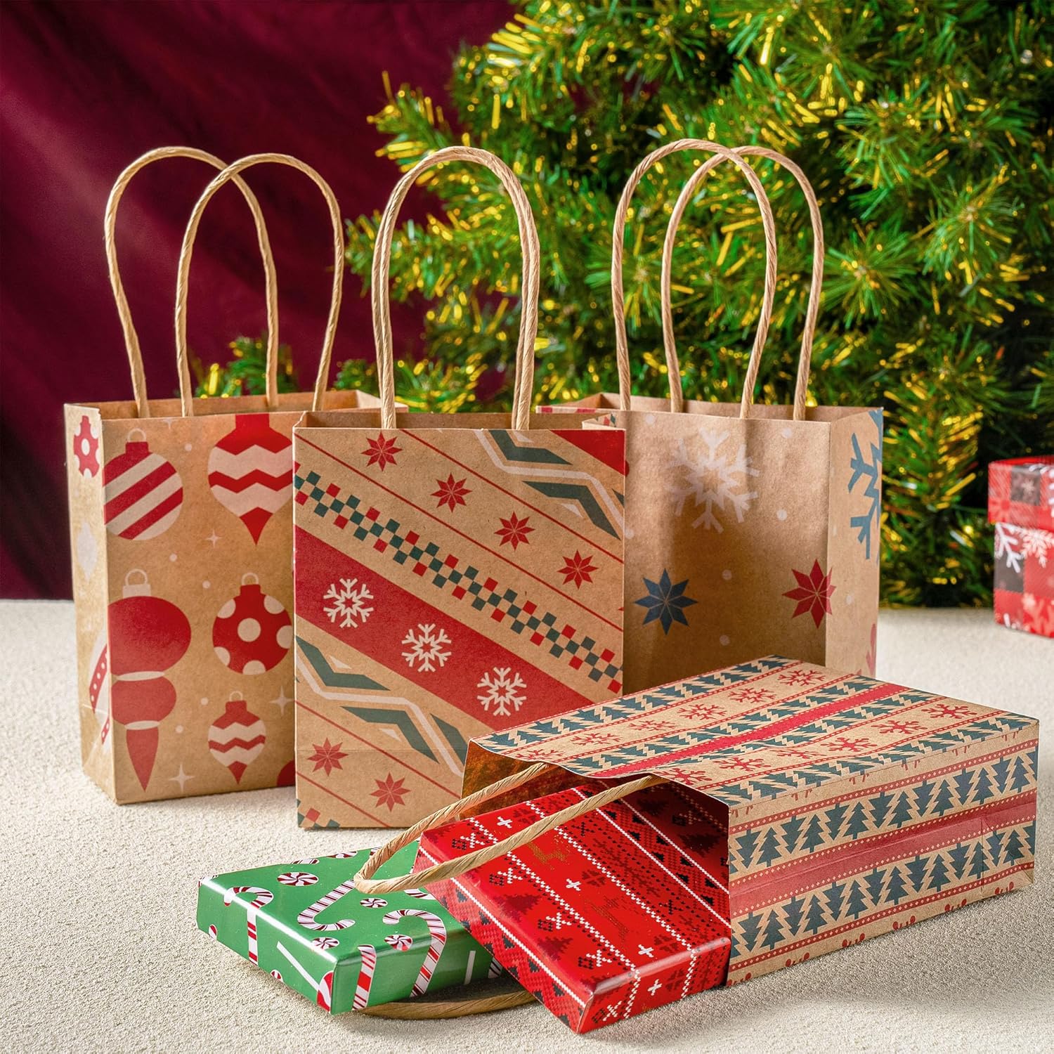 24 PCS Christmas Kraft Gift Bags with Handles - Image 8