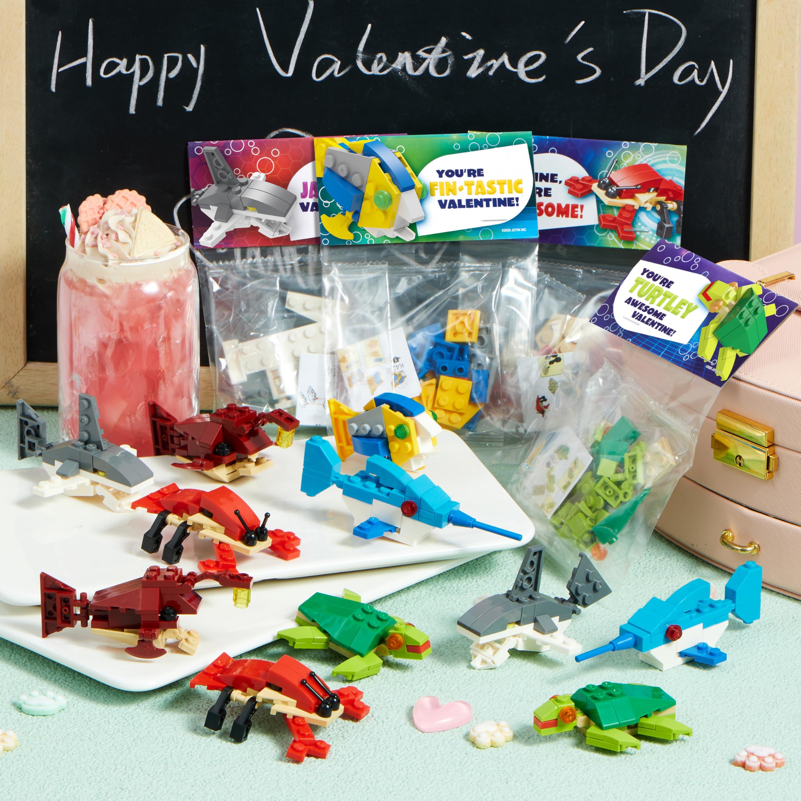 24 Packs Valentines Day Cards with Sea Animal Building Blocks for Gifts Party Favor - Image 8