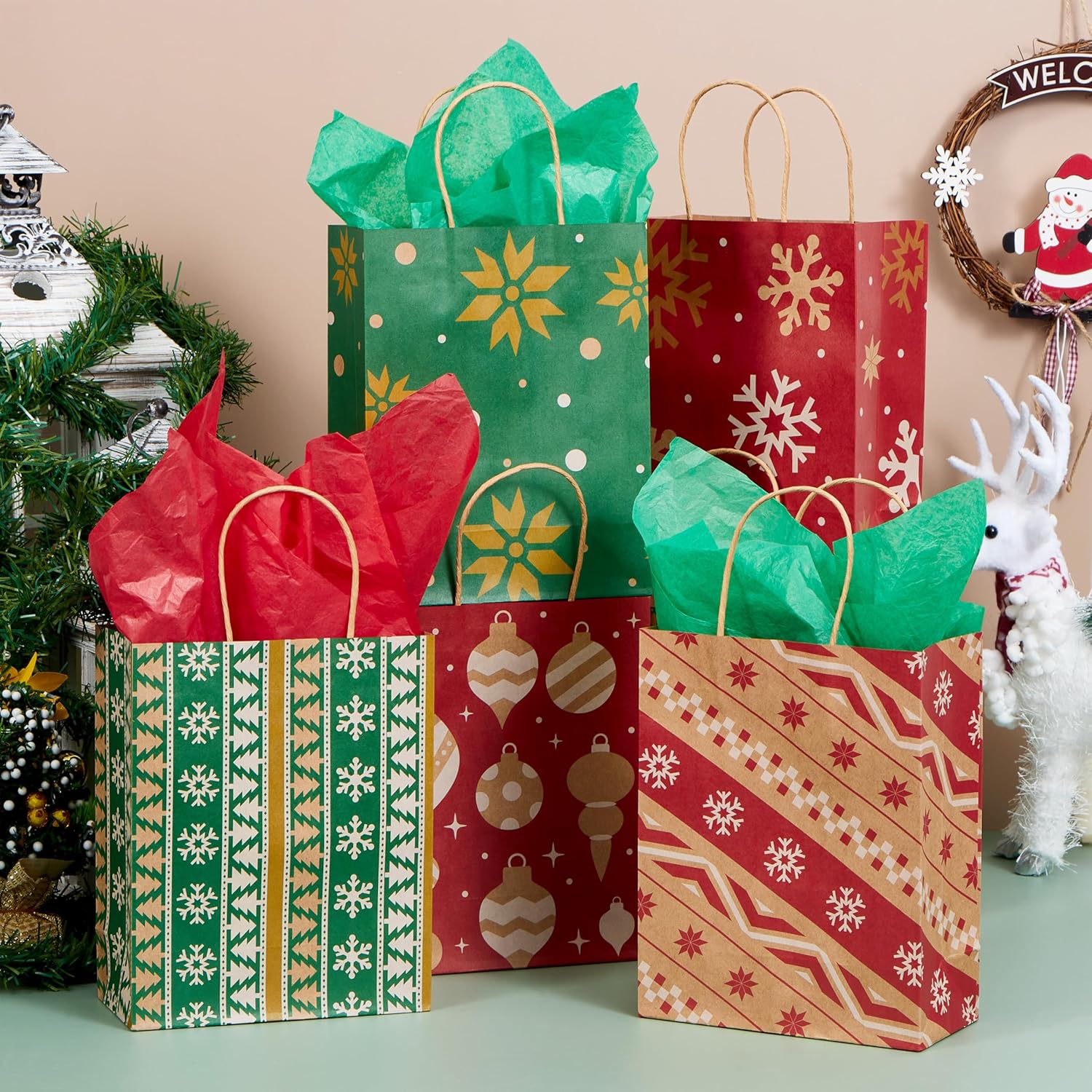 24 PCS Christmas Kraft Bags Holiday Paper Goody Gift Bags with Handles for Xmas Gifts Wrapping Party - Image 7