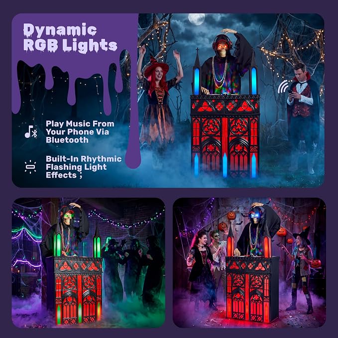 JOYIN 6 FT Animatronic DJ Reaper - RGB Light-Up Halloween Outdoor Prop - Image 5