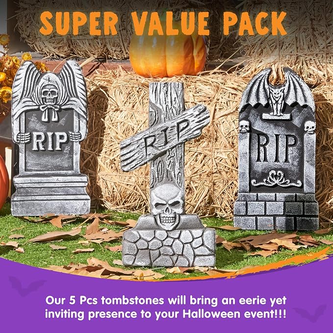 JOYIN 5 PCS 17 Halloween Tombstones - Graveyard Yard Decoration - Image 4