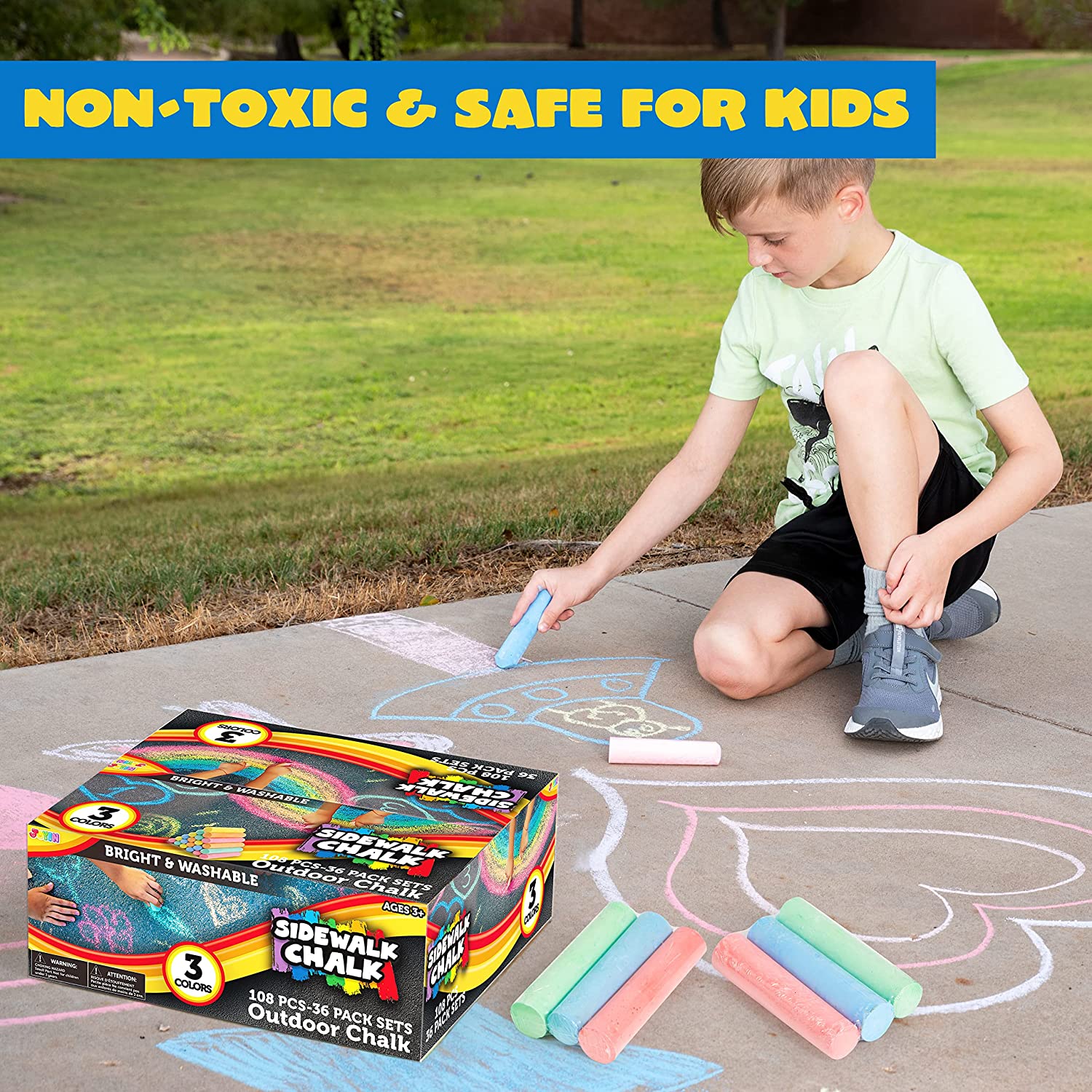 108Pcs 3 Color 36 Packs Sidewalk Chalks - Image 6