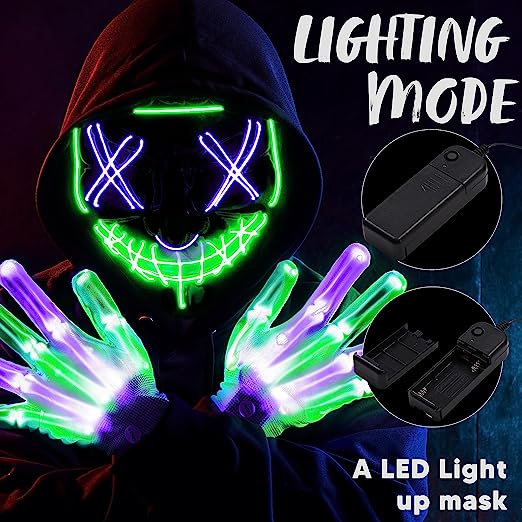 LED Multi Color Scary Mask And Gloves, (green&purple) - Image 3