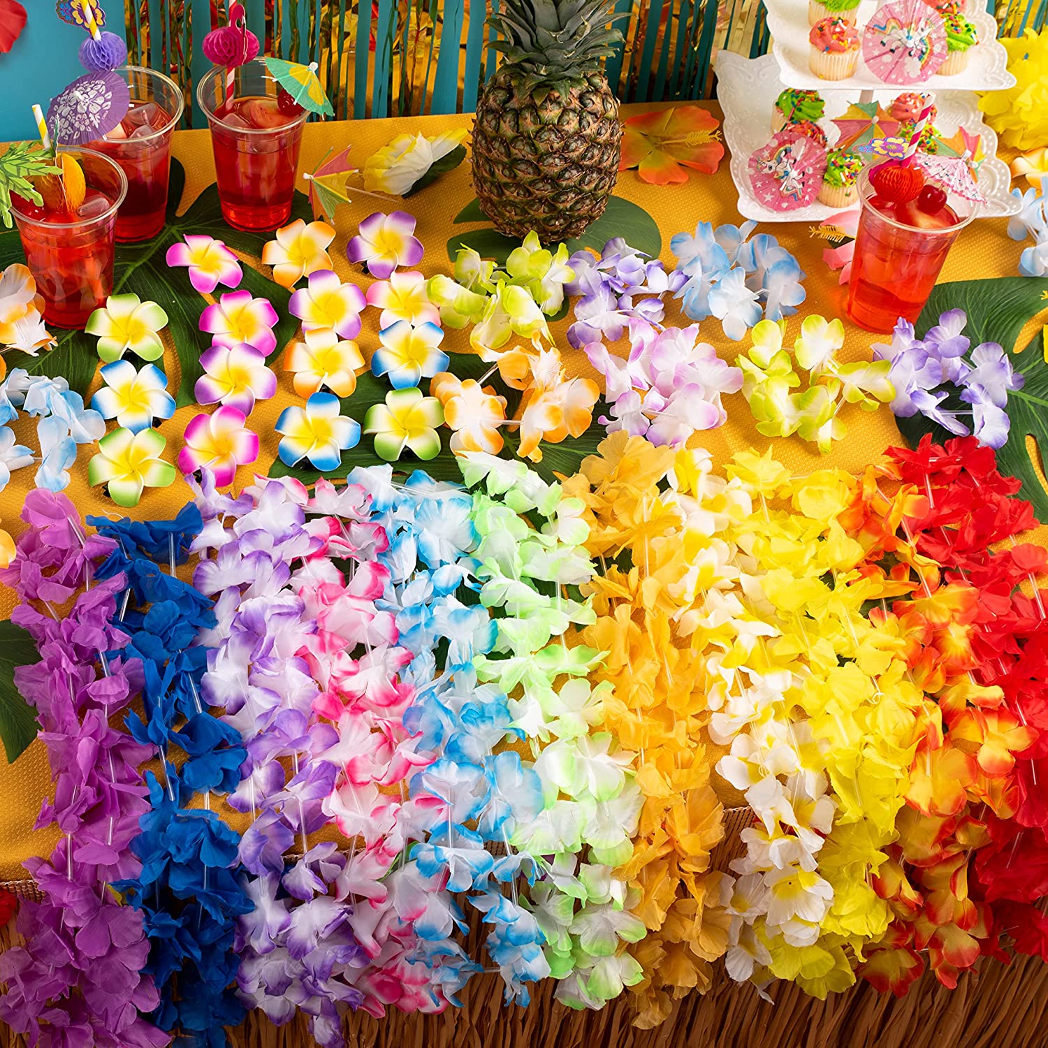 120Pcs Hawaiian Colorful Tropical Flower Leis Necklaces for Kids Adults - Image 9