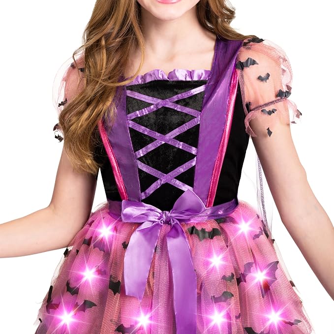 JOYIN Girls Light Up Witch Costume - Kids Halloween Set with Hat & Broom - Image 5