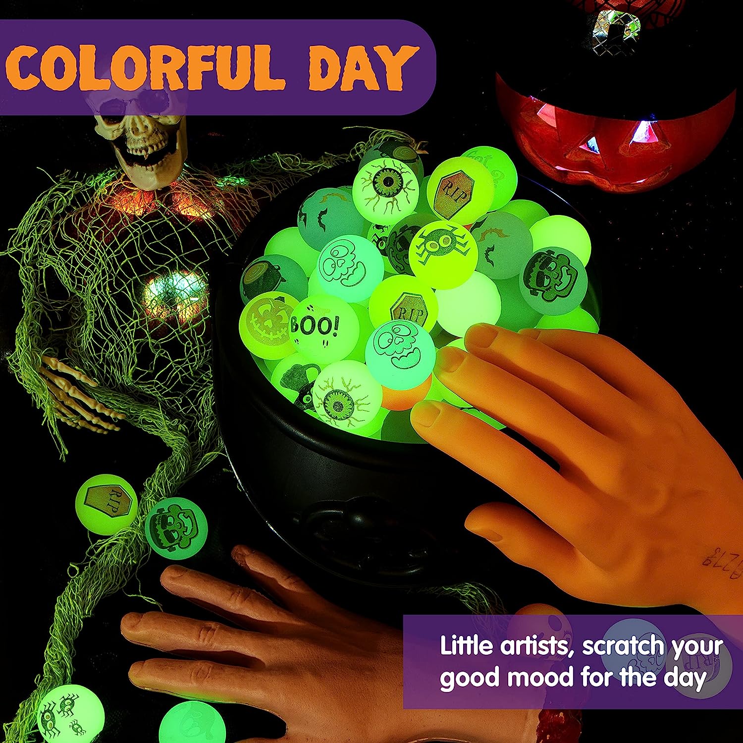 100 Halloween Glow in The Dark Bouncing Balls - Image 6