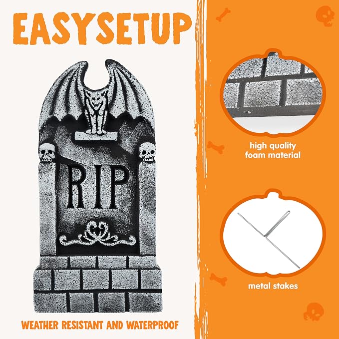 JOYIN 5 PCS 17 Halloween Tombstones - Graveyard Yard Decoration - Image 7