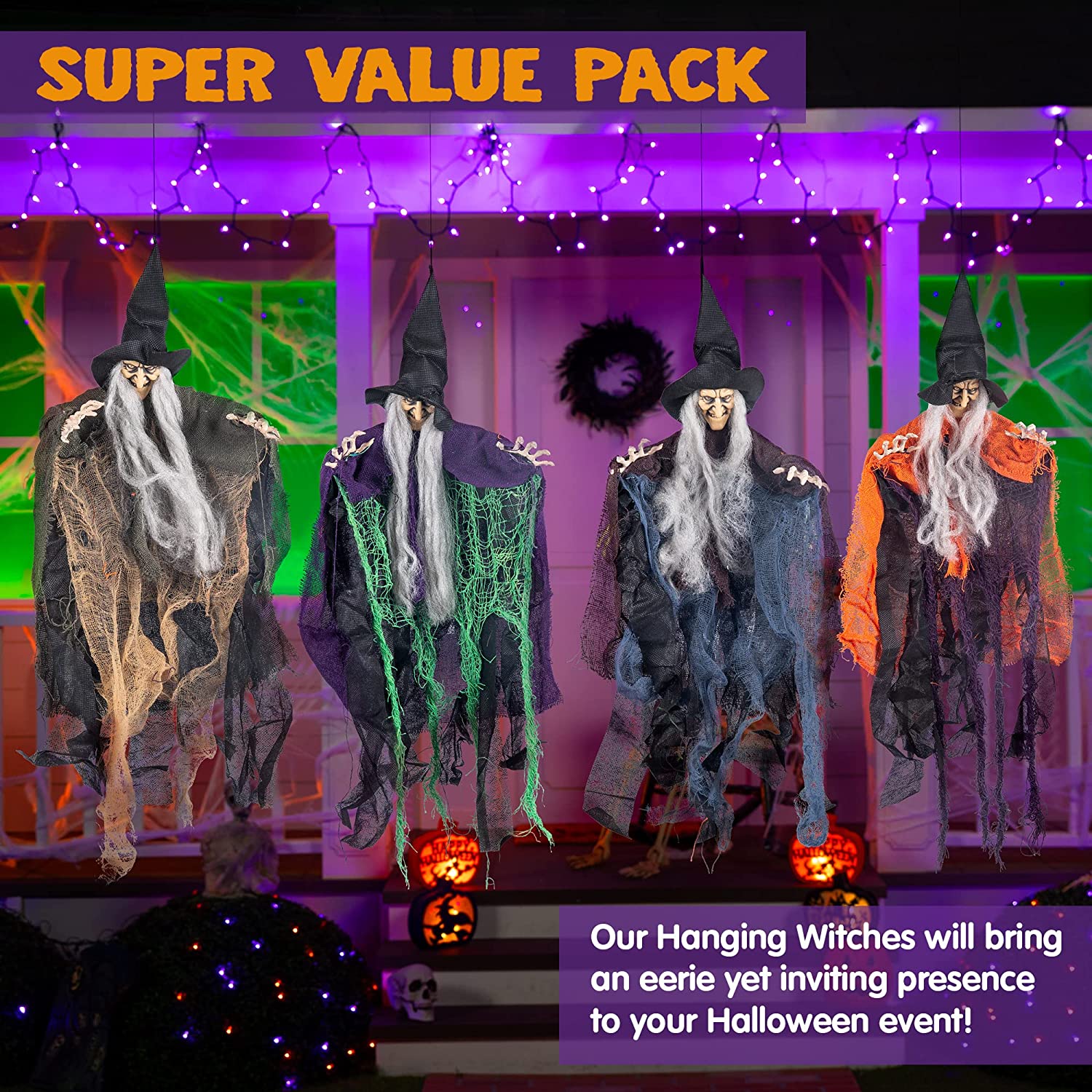 19.6in Halloween Hanging Evil Witch, 4 Pack - Image 2