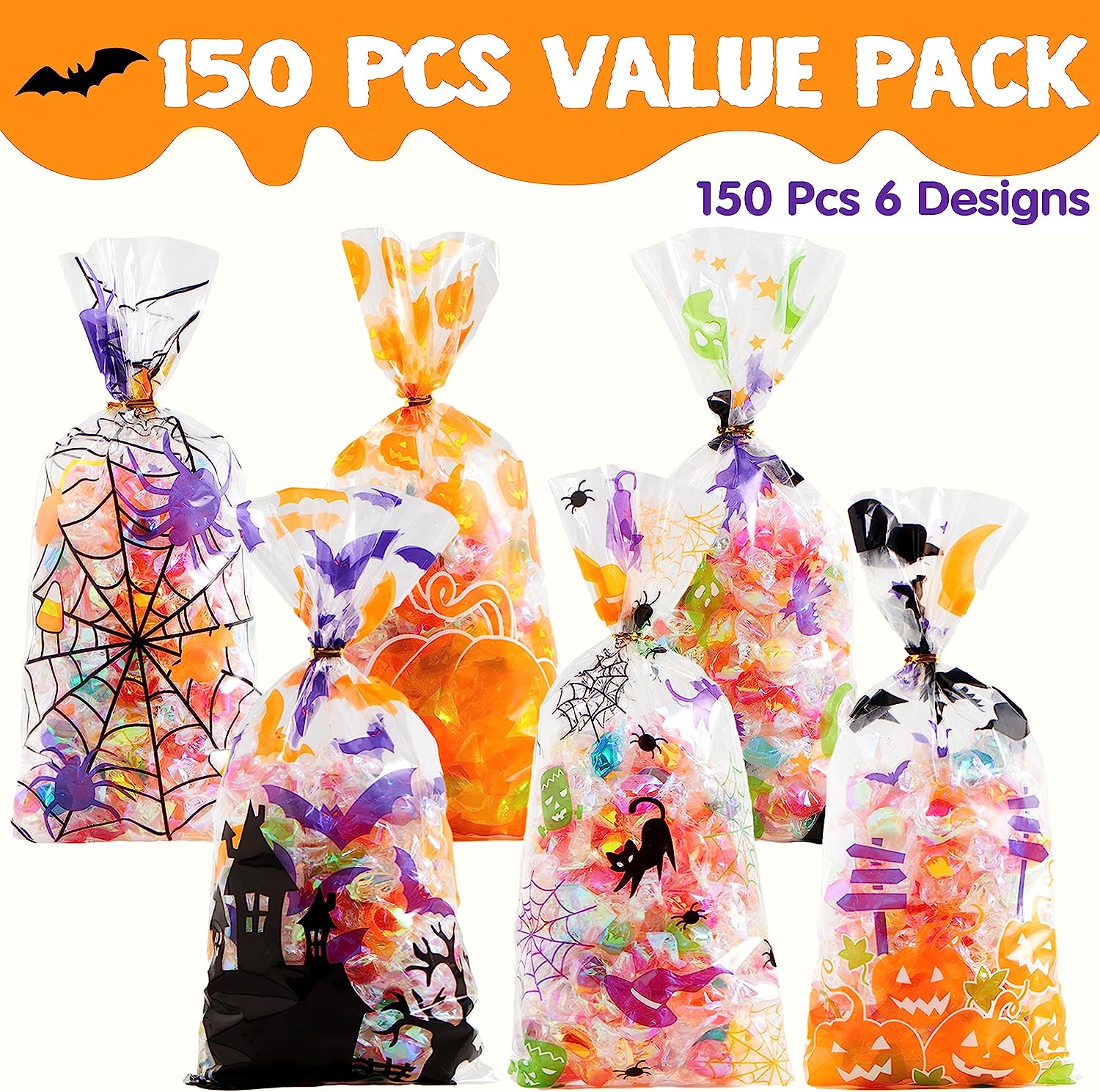 Halloween Cellophane Rectangle Treat Bags, 150 Pcs - Image 2