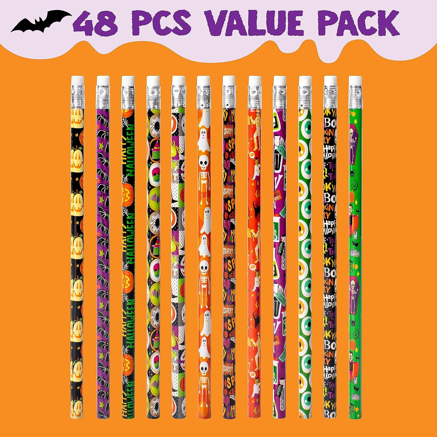 48 PCS Halloween Pencil Assortment with Eraser - Image 4
