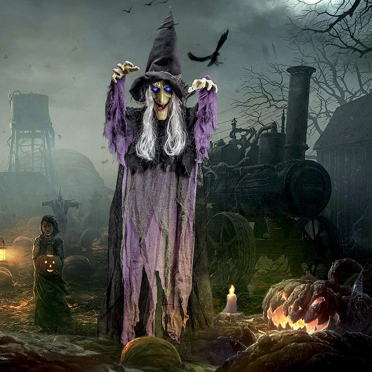 72in Hanging Talking Witch With Light-up Eyes