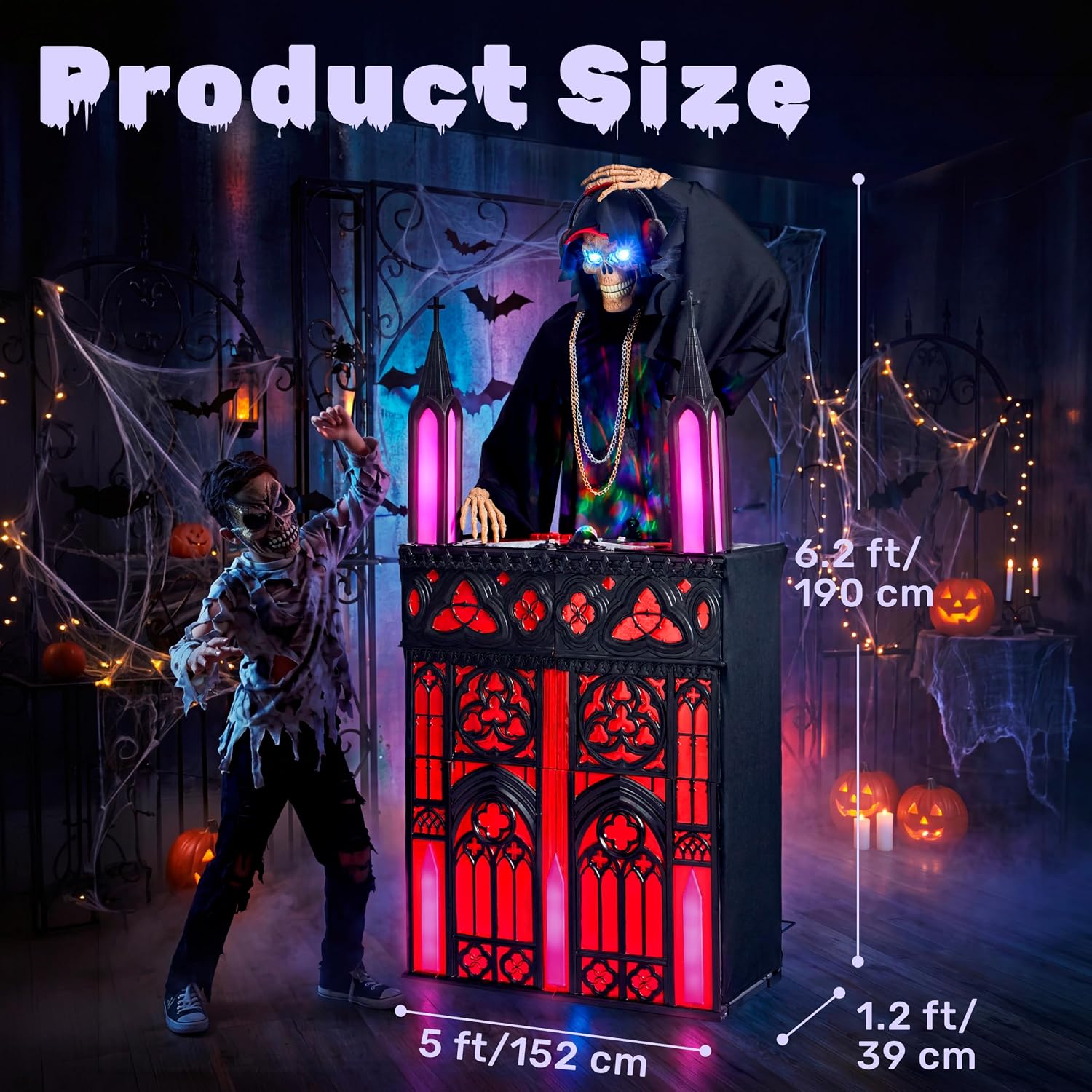 JOYIN 6 FT Animatronic DJ Reaper - RGB Light-Up Halloween Outdoor Prop - Image 8