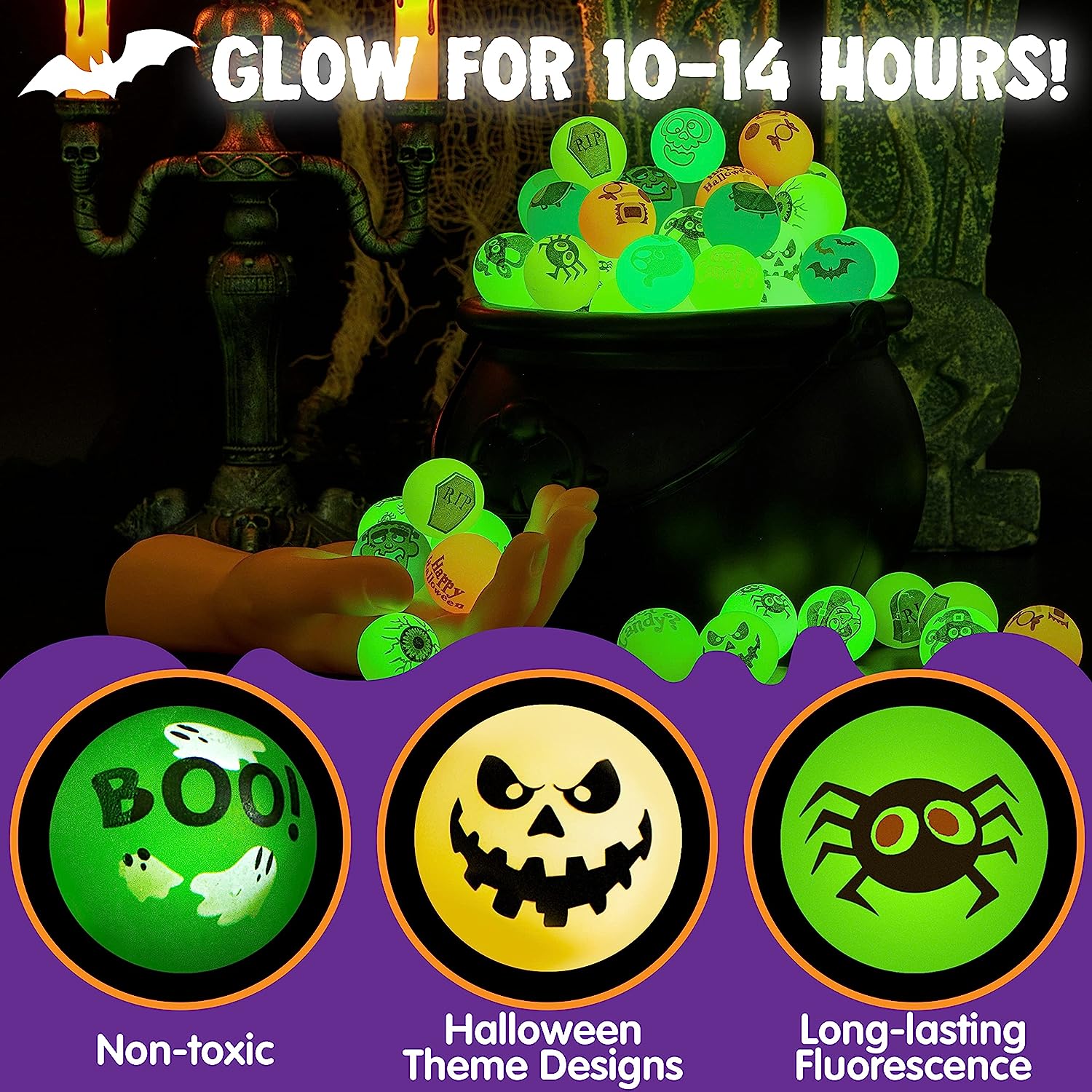 100 Halloween Glow in The Dark Bouncing Balls - Image 4