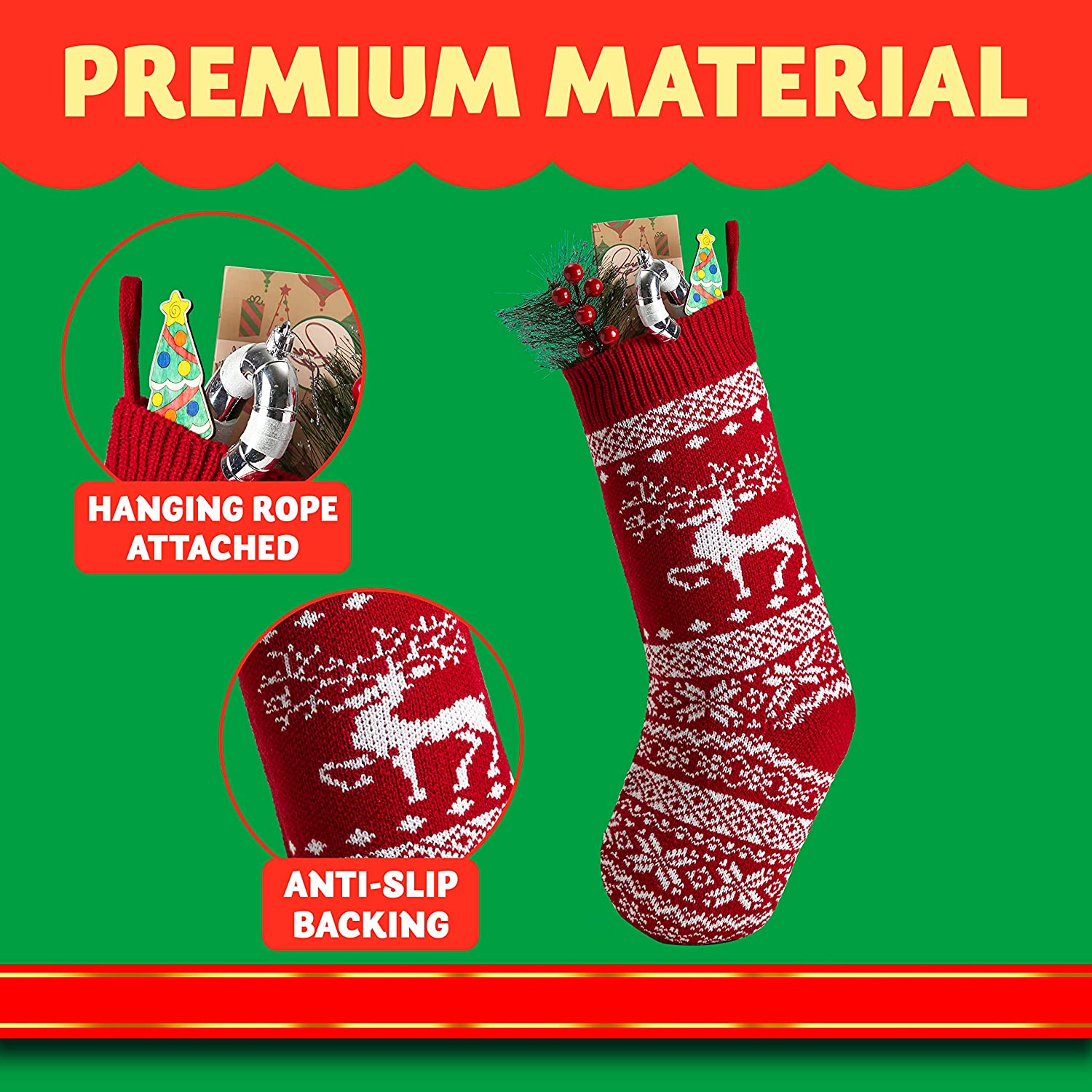 15in Knit Christmas Stockings, 4 Pack - Image 4