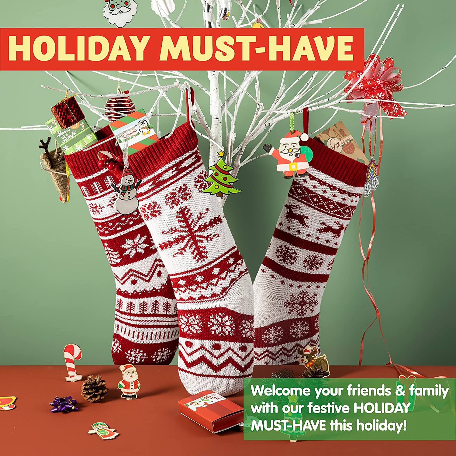 3 Pack 18in Knit Christmas Stockings - Image 2
