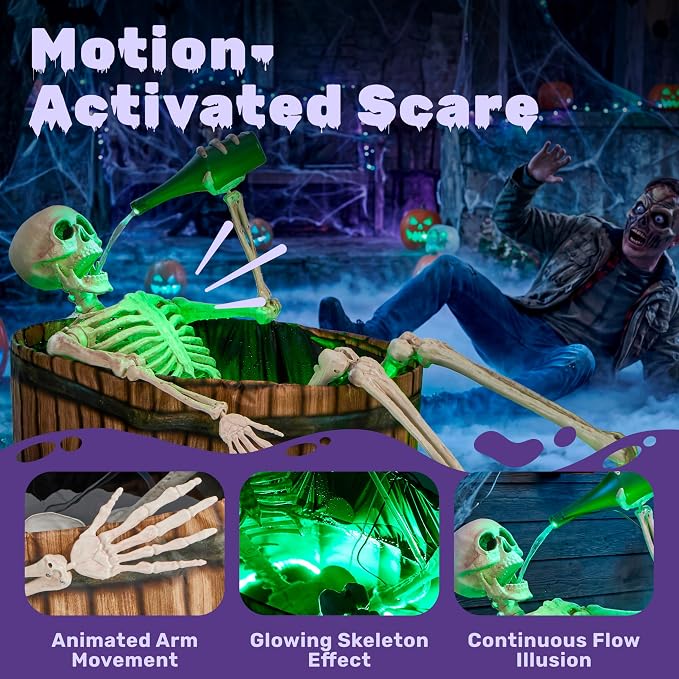 JOYIN 5 FT Animatronic Drinking Skeleton - Light-Up Halloween Outdoor Prop - Image 4
