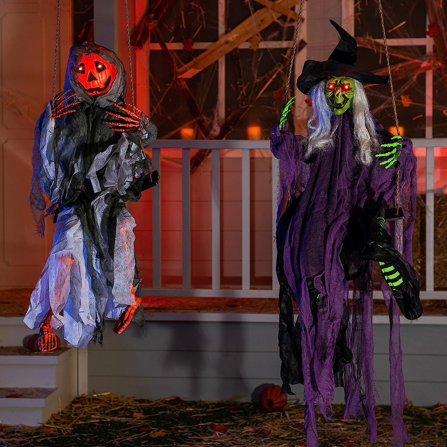 2 Packs Halloween Lighted Swinging Pumpkin & Witch