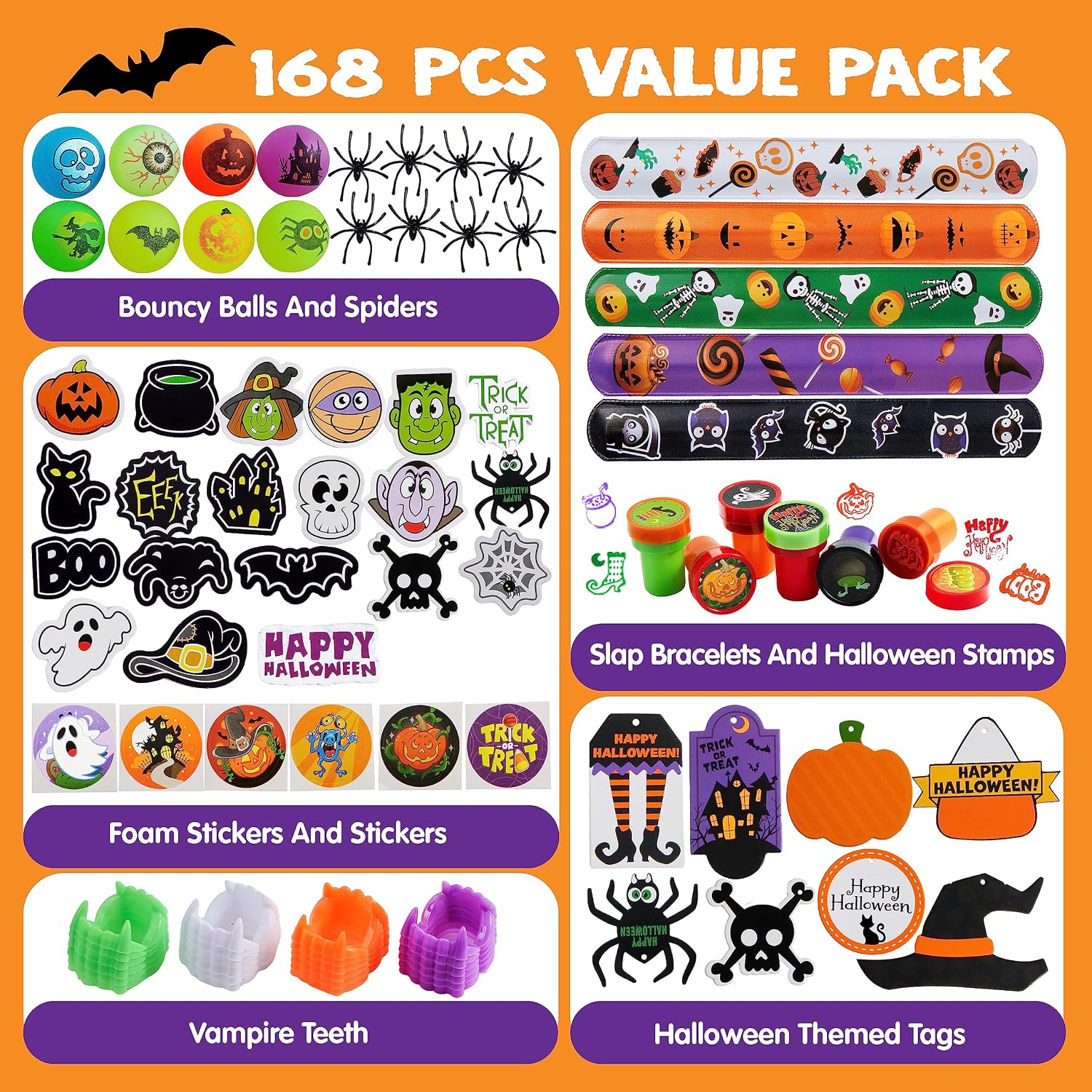 JOYIN 24 Pack Halloween Goodie Bags with 168 Pcs Toys - Image 2