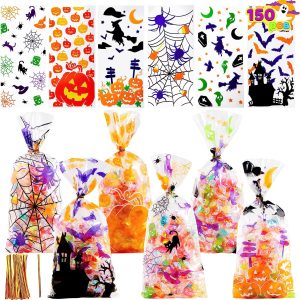Halloween Cellophane Rectangle Treat Bags, 150 Pcs