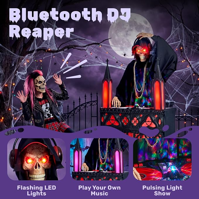 JOYIN 6 FT Animatronic DJ Reaper - RGB Light-Up Halloween Outdoor Prop - Image 3