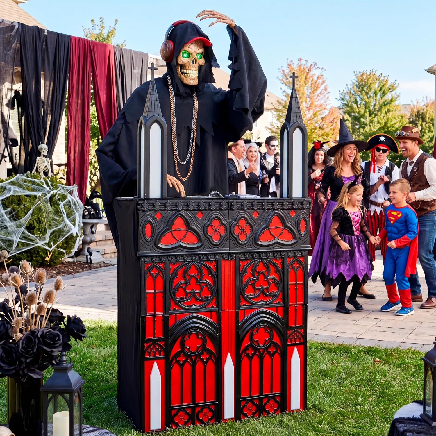 JOYIN 6 FT Animatronic DJ Reaper - RGB Light-Up Halloween Outdoor Prop - Image 9